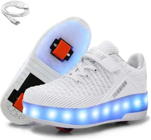 Ehauuo Unisex Roller Shoes Kids Sparkling Wheels Shoes Girls Light up Roller Skates Sneakers Boys Rechargeable Flashing Sneakers for Gift