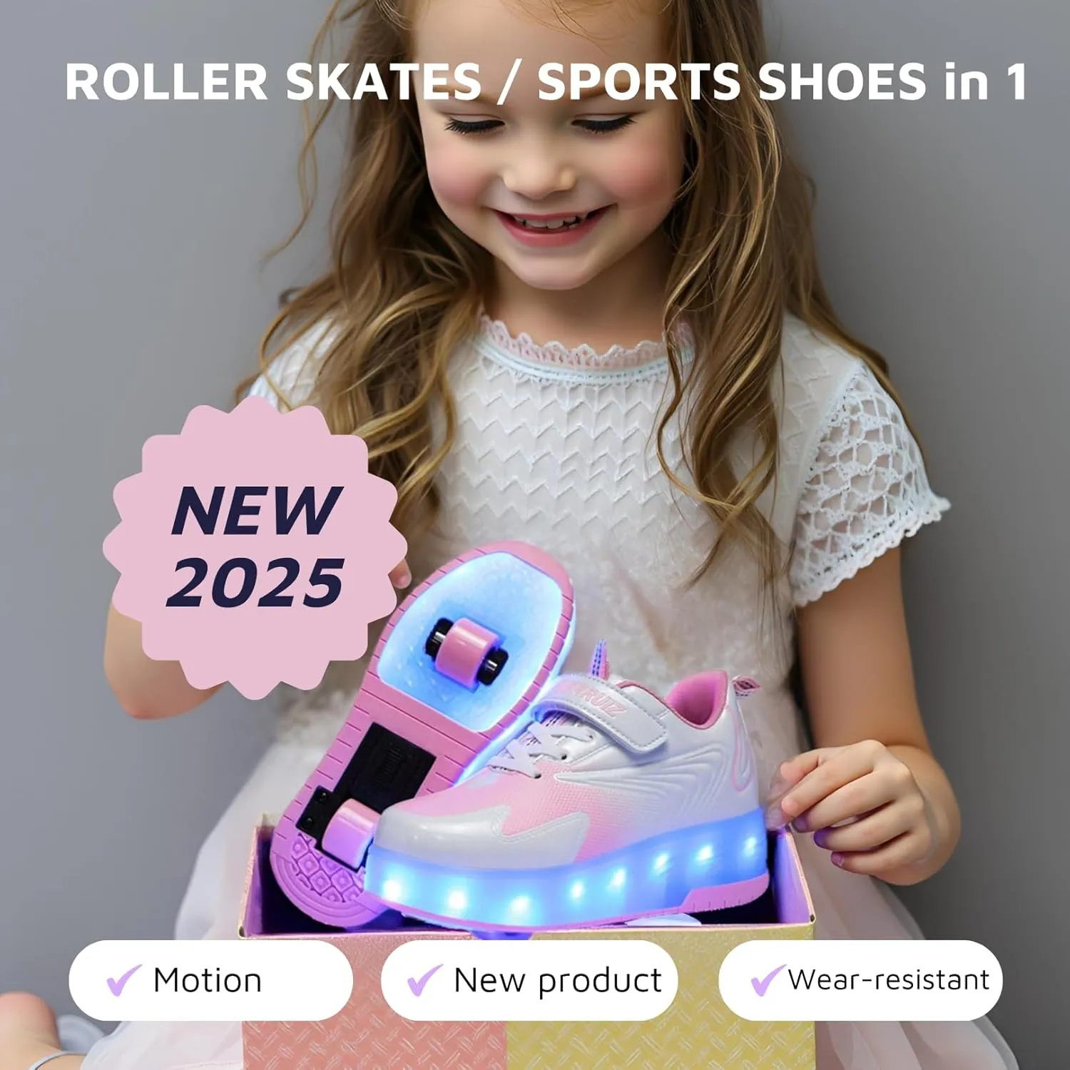 Ehauuo Unisex Roller Shoes Kids Sparkling Wheels Shoes Girls Light up Roller Skates Sneakers Boys Rechargeable Flashing Sneakers for Gift