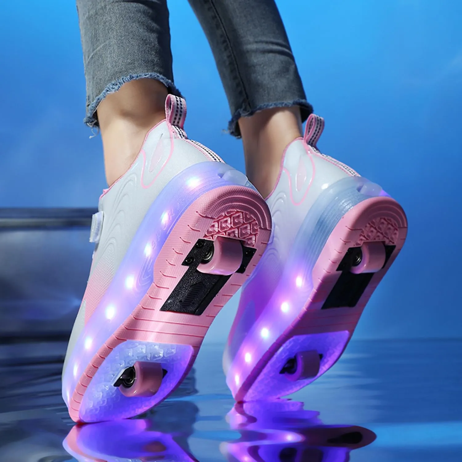 Ehauuo Unisex Roller Shoes Kids Sparkling Wheels Shoes Girls Light up Roller Skates Sneakers Boys Rechargeable Flashing Sneakers for Gift