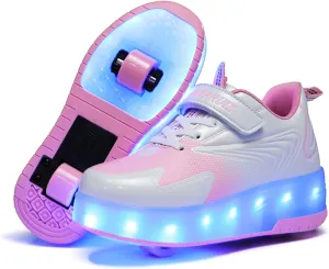 Ehauuo Unisex Roller Shoes Kids Sparkling Wheels Shoes Girls Light up Roller Skates Sneakers Boys Rechargeable Flashing Sneakers for Gift