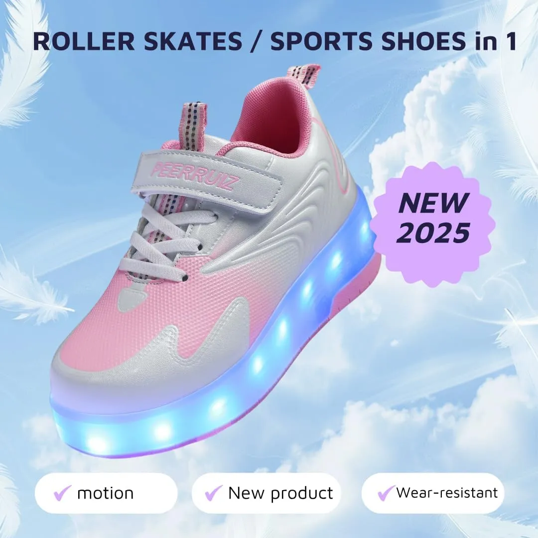 Ehauuo Unisex Roller Shoes Kids Sparkling Wheels Shoes Girls Light up Roller Skates Sneakers Boys Rechargeable Flashing Sneakers for Gift