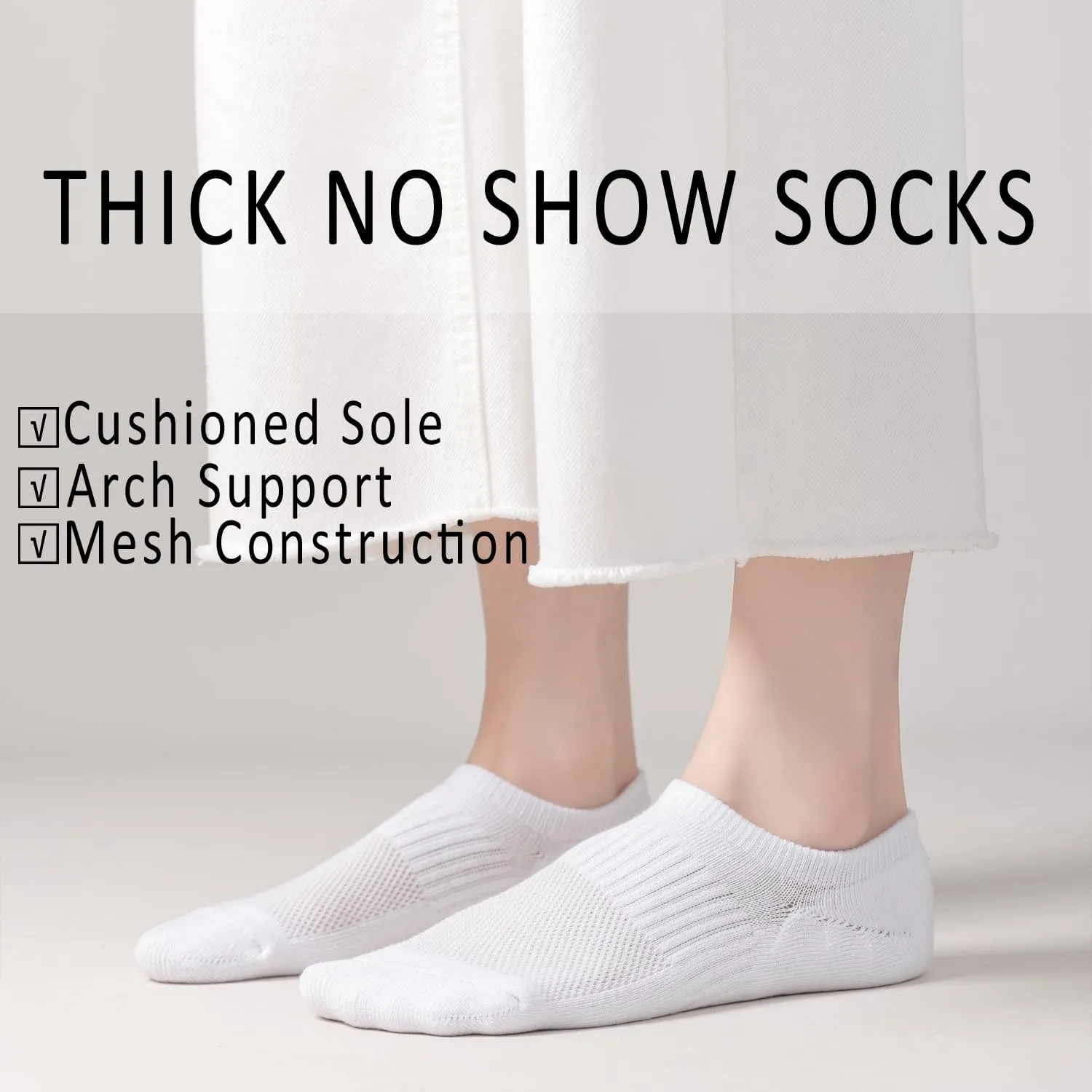EPEIUS Thick No Show Socks for Women Athletic Ankle Socks Cushioned Running Low Cut Non Slip Footies 3/6 Pairs