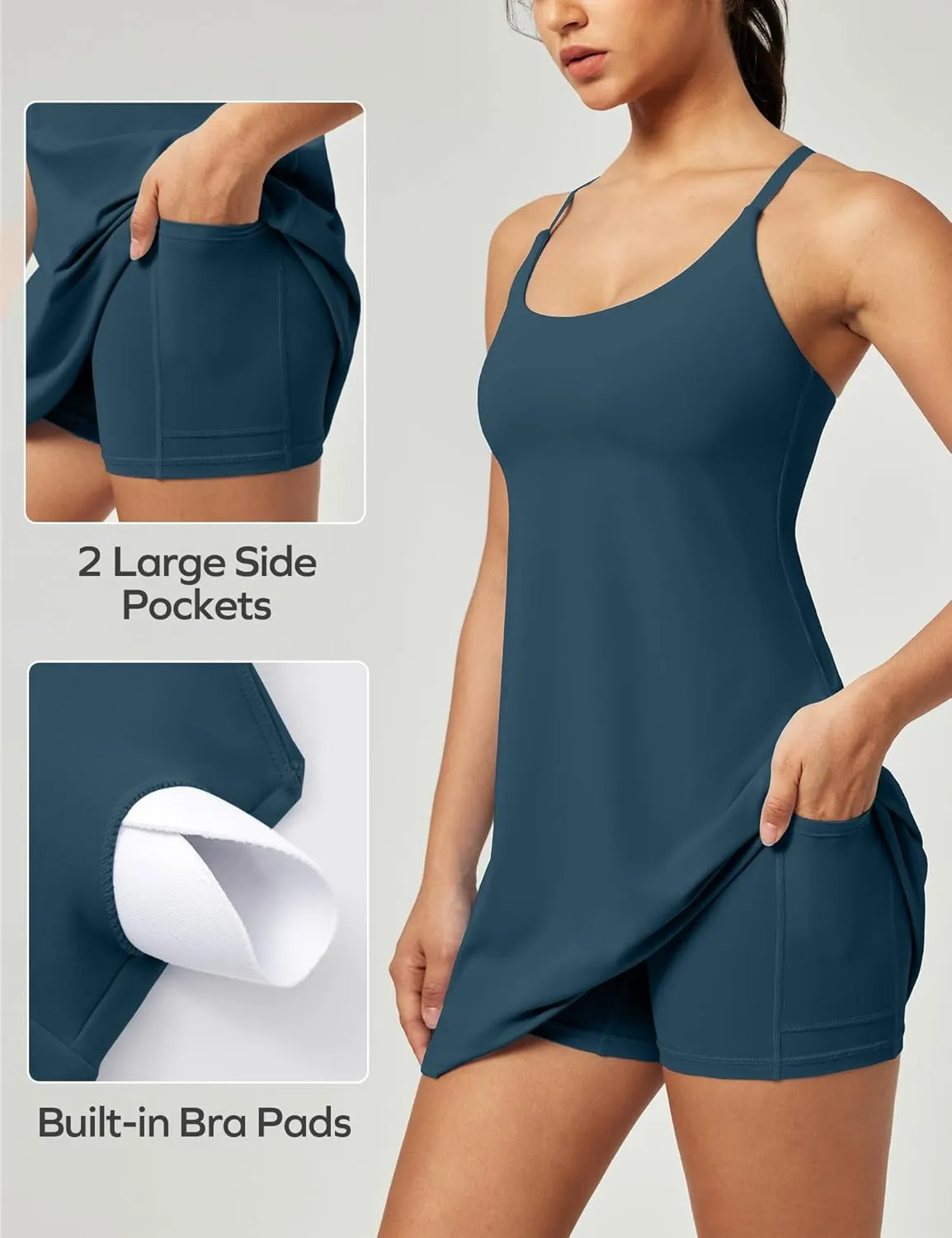 Ewedoos Athletic Tennis Dress for Women with Shorts Underneath Easy Peezy U Neck Adjustable Straps Active Workout Dress