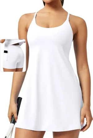 Ewedoos Athletic Tennis Dress for Women with Shorts Underneath Easy Peezy U Neck Adjustable Straps Active Workout Dress