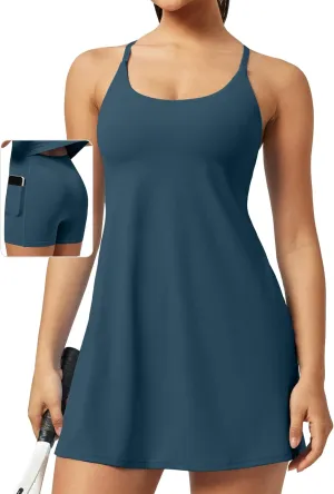 Ewedoos Athletic Tennis Dress for Women with Shorts Underneath Easy Peezy U Neck Adjustable Straps Active Workout Dress