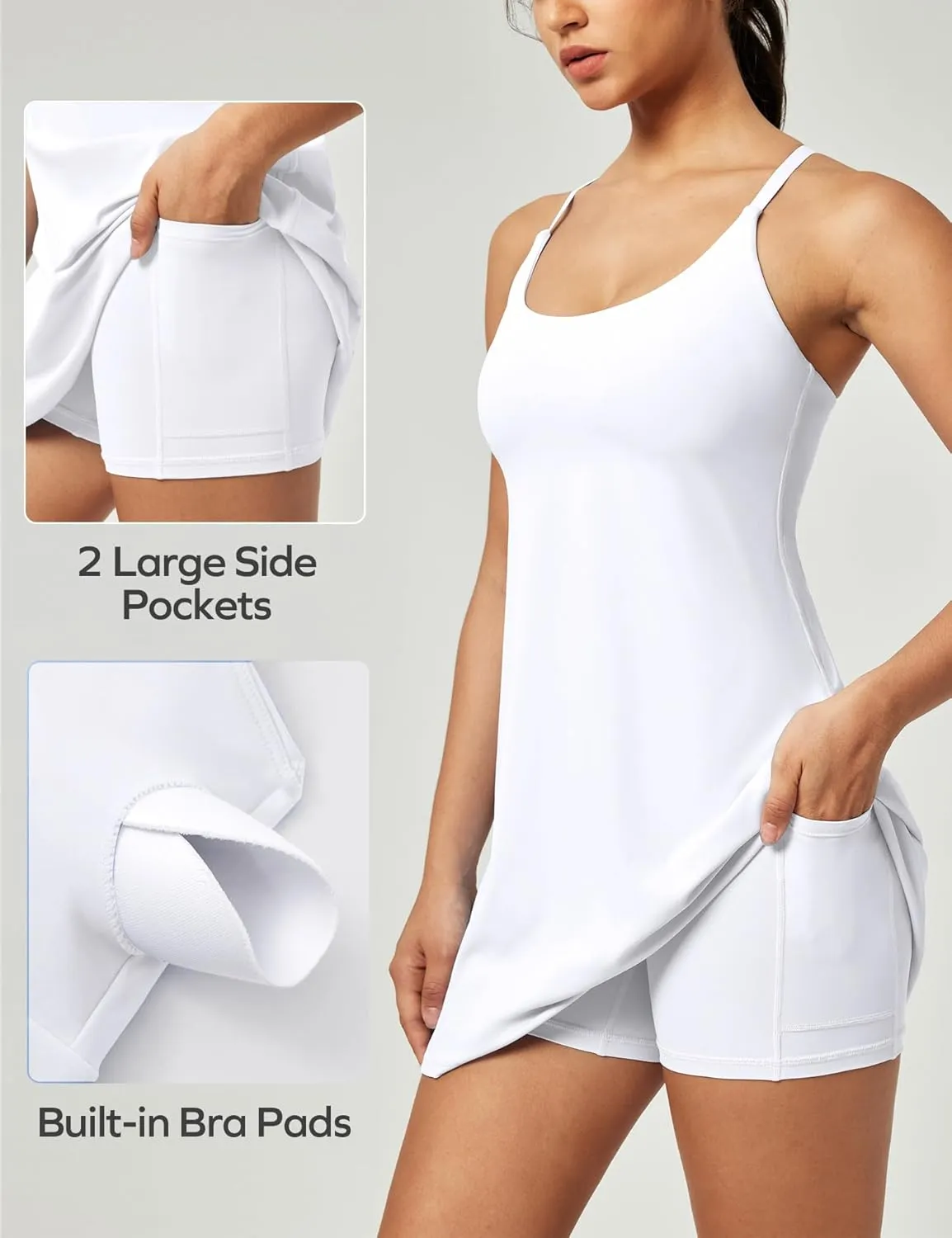 Ewedoos Athletic Tennis Dress for Women with Shorts Underneath Easy Peezy U Neck Adjustable Straps Active Workout Dress