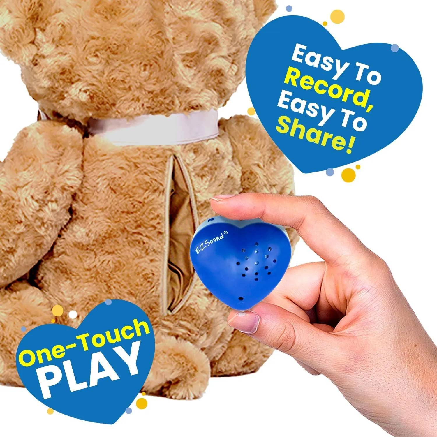 EZSound Build a Bear Voice Recorder | 2 Pack – 30 sec Stuffed Animal Voice Box | Sound Box for Stuffed Animal | Custom Heart Shaped Audio Recordable Button for Plush, Kids, Music | Sound Module & Chip