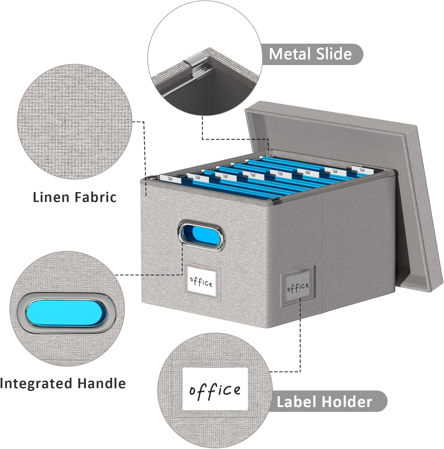 File Organizer Collapsible Storage Box for Office File Box with Lids Document Organizer for Office and Home Easy Slide Durable Hanging File Box (Light Gray)