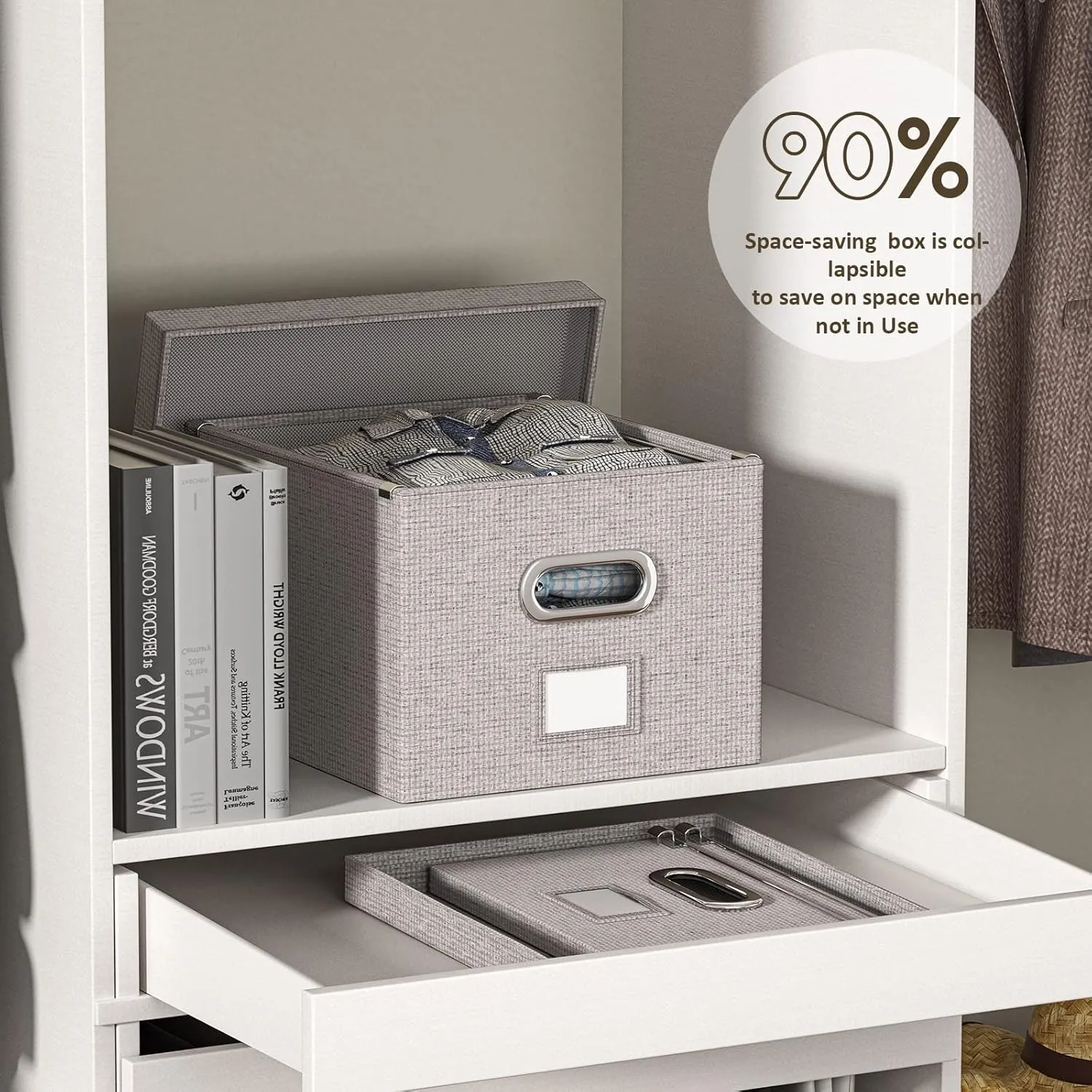 File Organizer Collapsible Storage Box for Office File Box with Lids Document Organizer for Office and Home Easy Slide Durable Hanging File Box (Light Gray)