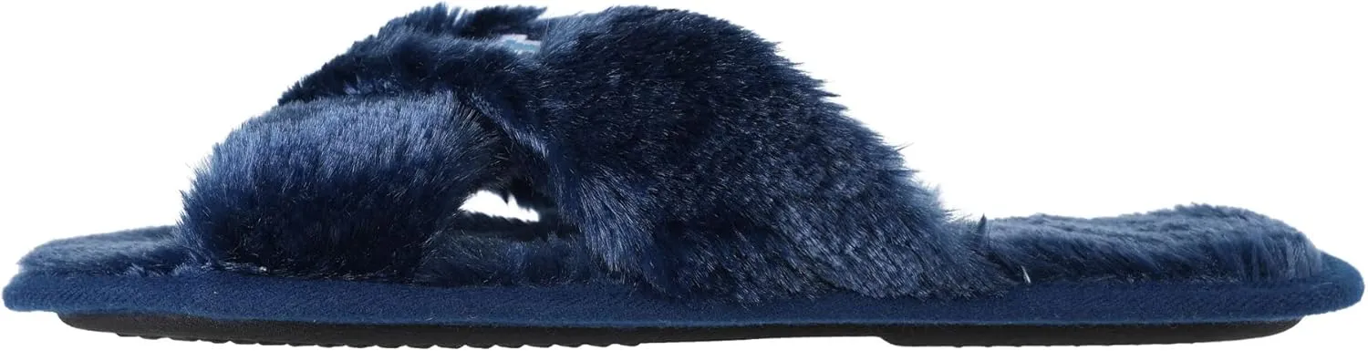 FOCO Womens NCAA College Team Script Wordmark Fuzzy Cross Slide Slippers