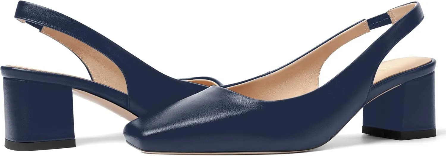 FOGEENA Womens Matte Square Toe Sexy Bridal Slip On Solid Chunky Leather Low Heel Pumps Shoes 2 Inch