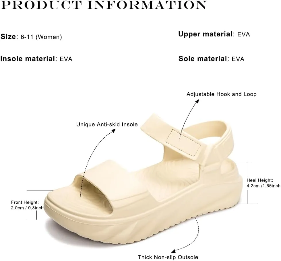 FUNKYMONKEY Women's Platform Plastic Sandals Ultra Light EVA Thick Sole Open Toe Waterproof Shoes