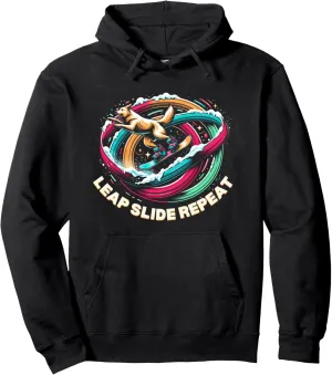 Funny Leap Slide Repeat Snowboarding Dog Alpine Sports Pullover Hoodie