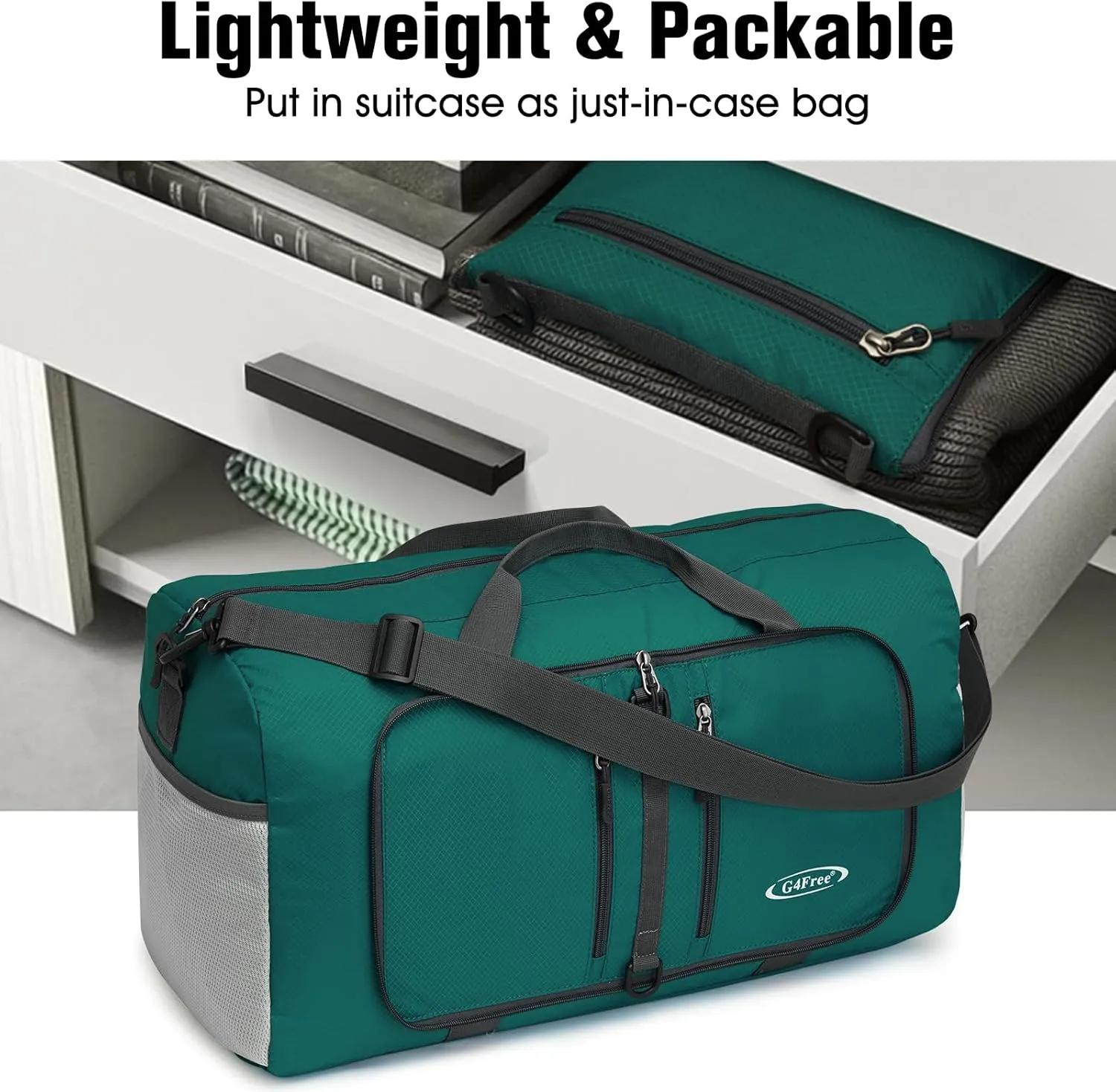 G4Free 40L/65L Foldable Duffel Bag, Water-Repellent Travel Backpack, Lightweight Carry Bag for Overnight Weekender Sports Men Women