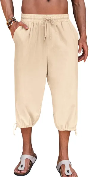 Gafeng Mens Harem Capri Pants Beach Yoga Baggy 3/4 Shorts Casual Drawstring Summer Wide Leg Pants