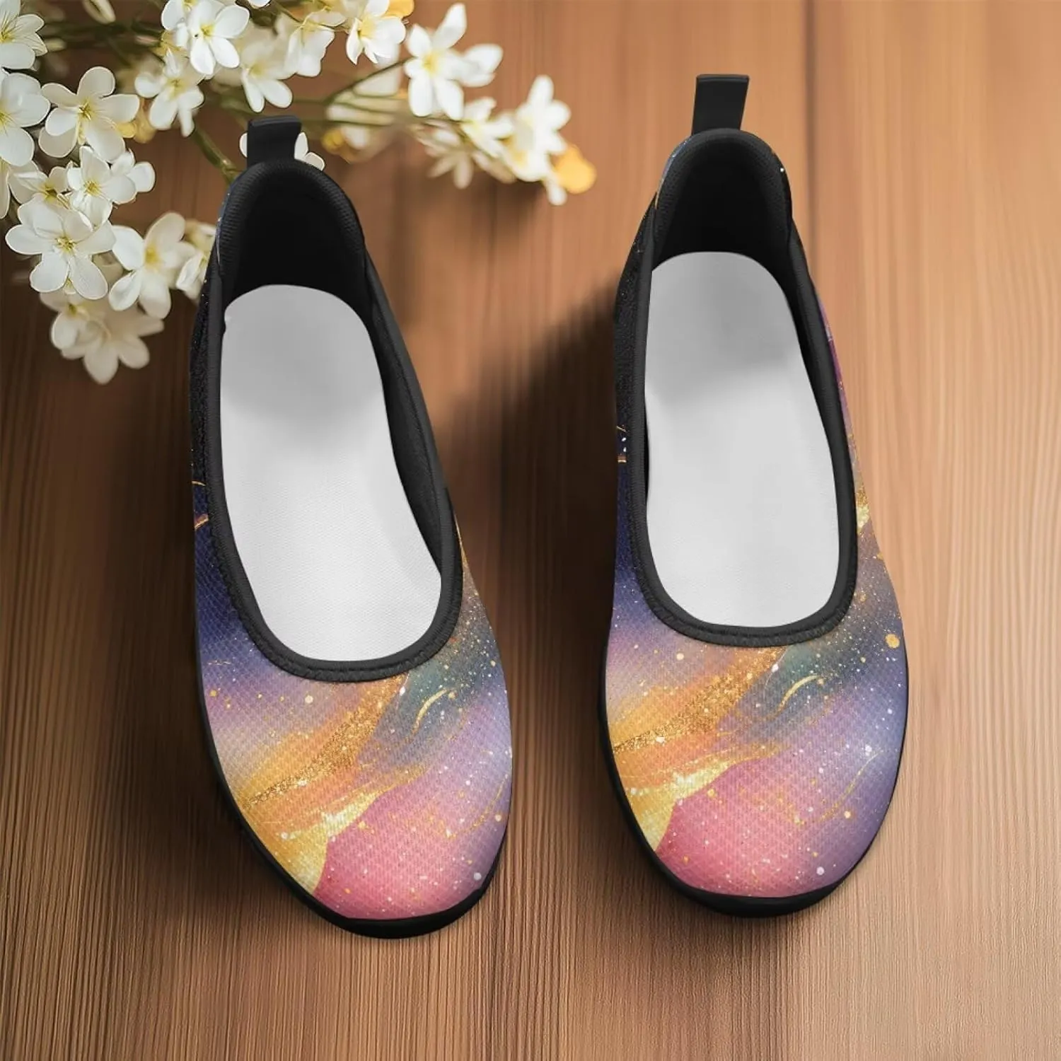 Galaxy Mesh Sneakers Fashion Womens Low Cut Sneaker Comfortable Ladies Flats Dress Clothes Shoe Loafer Lightweight Athletic Sneaker