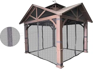 Gazebo Mosquito Netting with Slider Rail for Allen   roth Model #GF-18S112B 10'X10' Wood Looking Hand Paint Metal Square Semi- Gazebo (Screen Net ONLY) (Screen Net with Metal Slider Rail, Black-1)