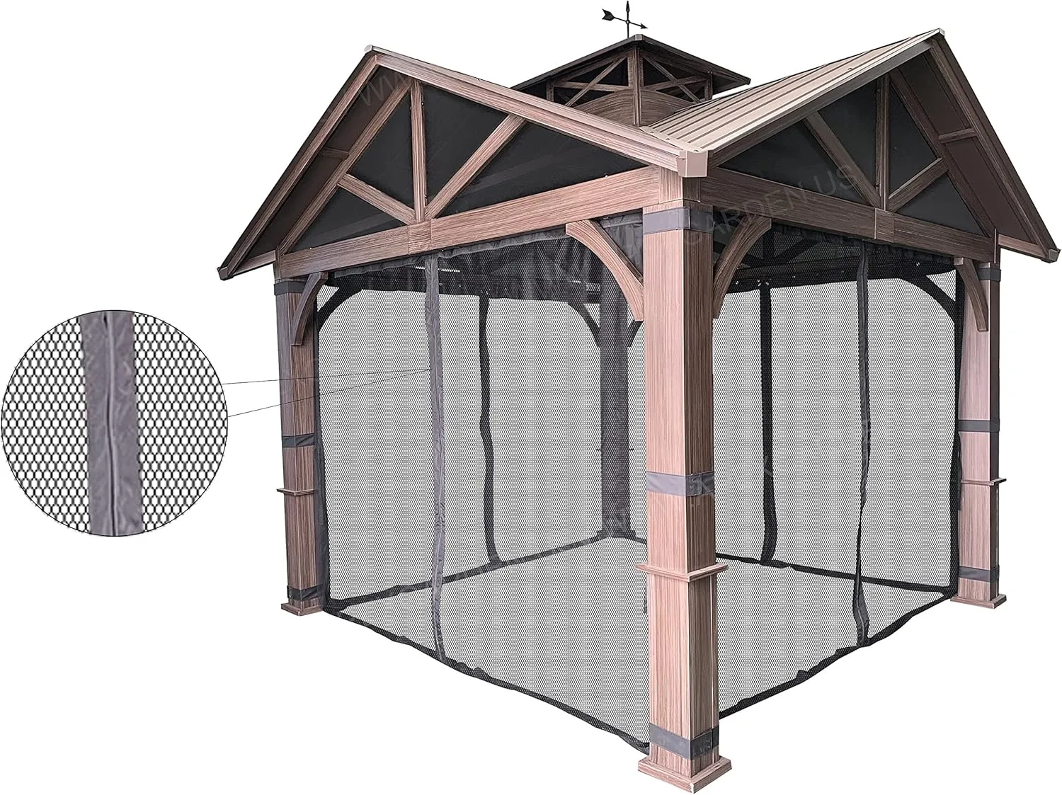Gazebo Mosquito Netting with Slider Rail for Allen   roth Model #GF-18S112B 10'X10' Wood Looking Hand Paint Metal Square Semi- Gazebo (Screen Net ONLY) (Screen Net with Metal Slider Rail, Black-1)