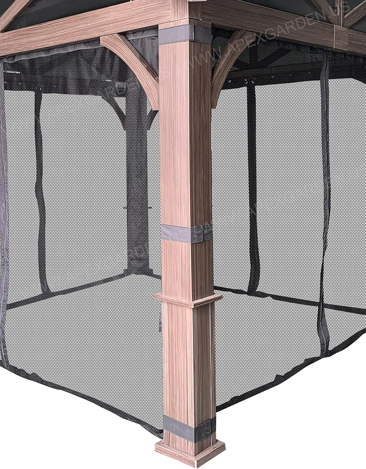 Gazebo Mosquito Netting with Slider Rail for Allen   roth Model #GF-18S112B 10'X10' Wood Looking Hand Paint Metal Square Semi- Gazebo (Screen Net ONLY) (Screen Net with Metal Slider Rail, Black-1)