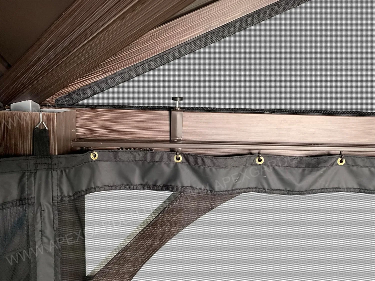 Gazebo Mosquito Netting with Slider Rail for Allen   roth Model #GF-18S112B 10'X10' Wood Looking Hand Paint Metal Square Semi- Gazebo (Screen Net ONLY) (Screen Net with Metal Slider Rail, Black-1)