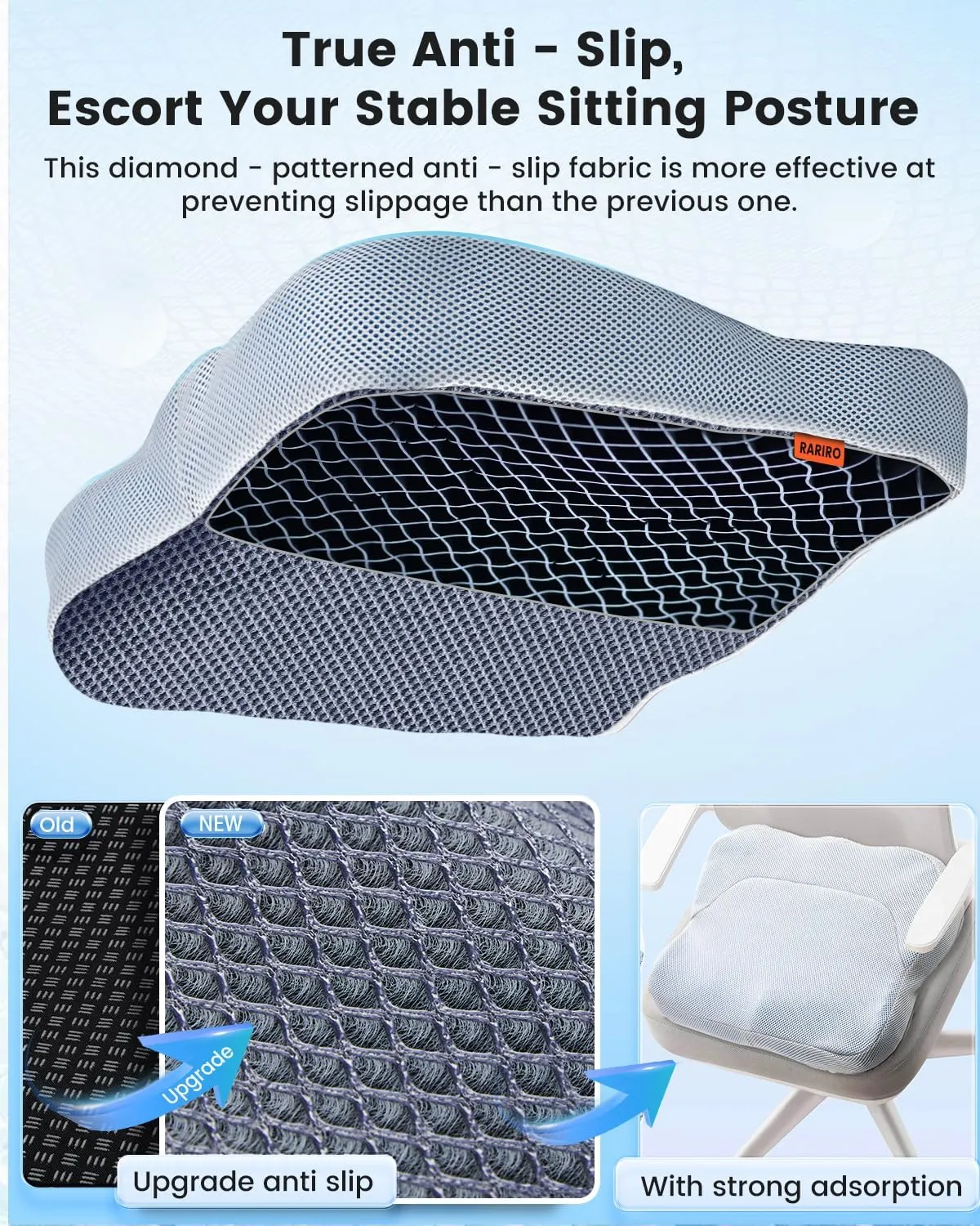 Gel Seat Cushion with Ergonomic Zoning, Thicken Pressure Relief Gel Cushion for Office Chair, Car Seat, Wheelchair & Kayak, Breathable Waterproof, Upgrade Non-Slip Airy Cover