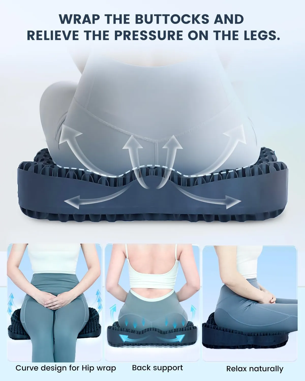 Gel Seat Cushion with Ergonomic Zoning, Thicken Pressure Relief Gel Cushion for Office Chair, Car Seat, Wheelchair & Kayak, Breathable Waterproof, Upgrade Non-Slip Airy Cover