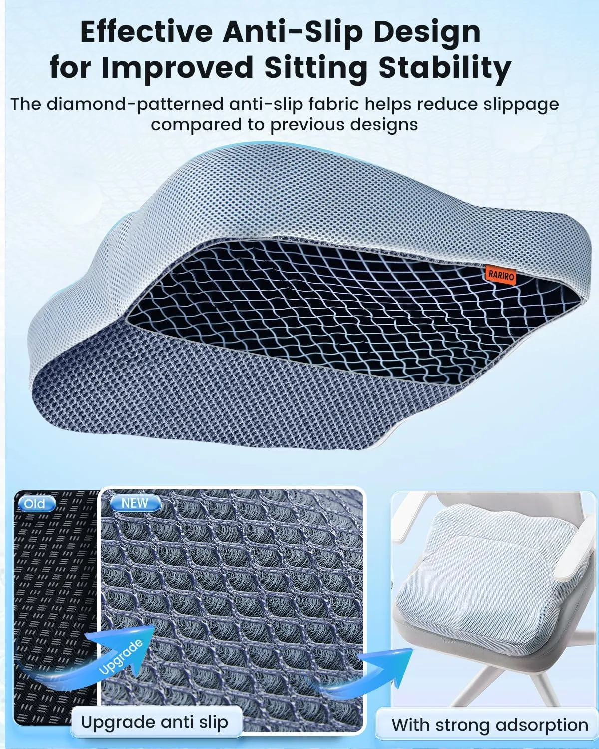 Gel Seat Cushion with Ergonomic Zoning, Thicken Pressure Relief Gel Cushion for Office Chair, Car Seat, Wheelchair & Kayak, Breathable Waterproof, Upgrade Non-Slip Airy Cover