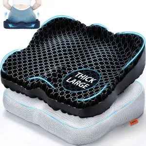 Gel Seat Cushion with Ergonomic Zoning, Thicken Pressure Relief Gel Cushion for Office Chair, Car Seat, Wheelchair & Kayak, Breathable Waterproof, Upgrade Non-Slip Airy Cover