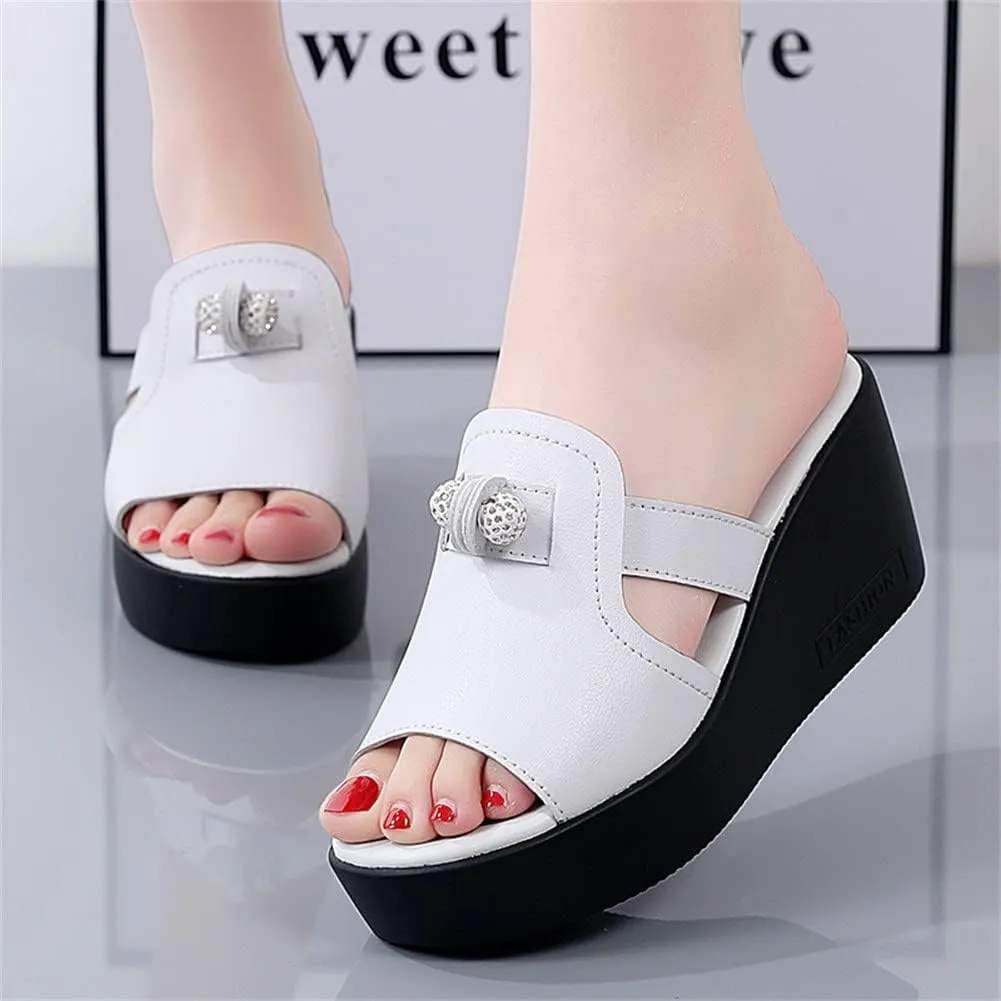 GEXECEUSS Womens Wedge Sandals Slope Heel Thick Bottom Slip On Slippers Non Slip Vintage Open Toe Sandals for Street Work School Beach