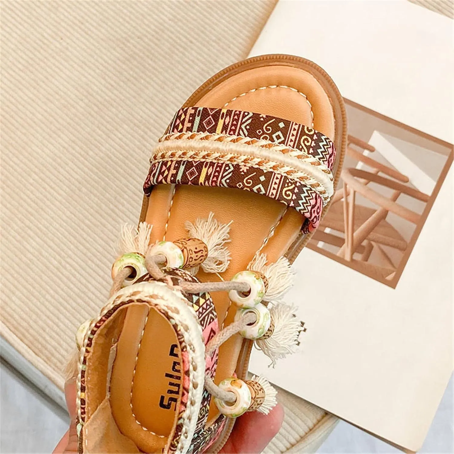 Gladiators for Girls Girls Open Toe Sandals Stilettos Fashion Tassel Ankle Strap Pumps Back Zip Kids (Khaki, 9 Toddler)
