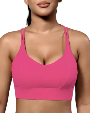Grace Form Sports Bra for Women Strappy Medium Support Push Up Padded Sports Bra for Running Workout Bra Yoga Bra