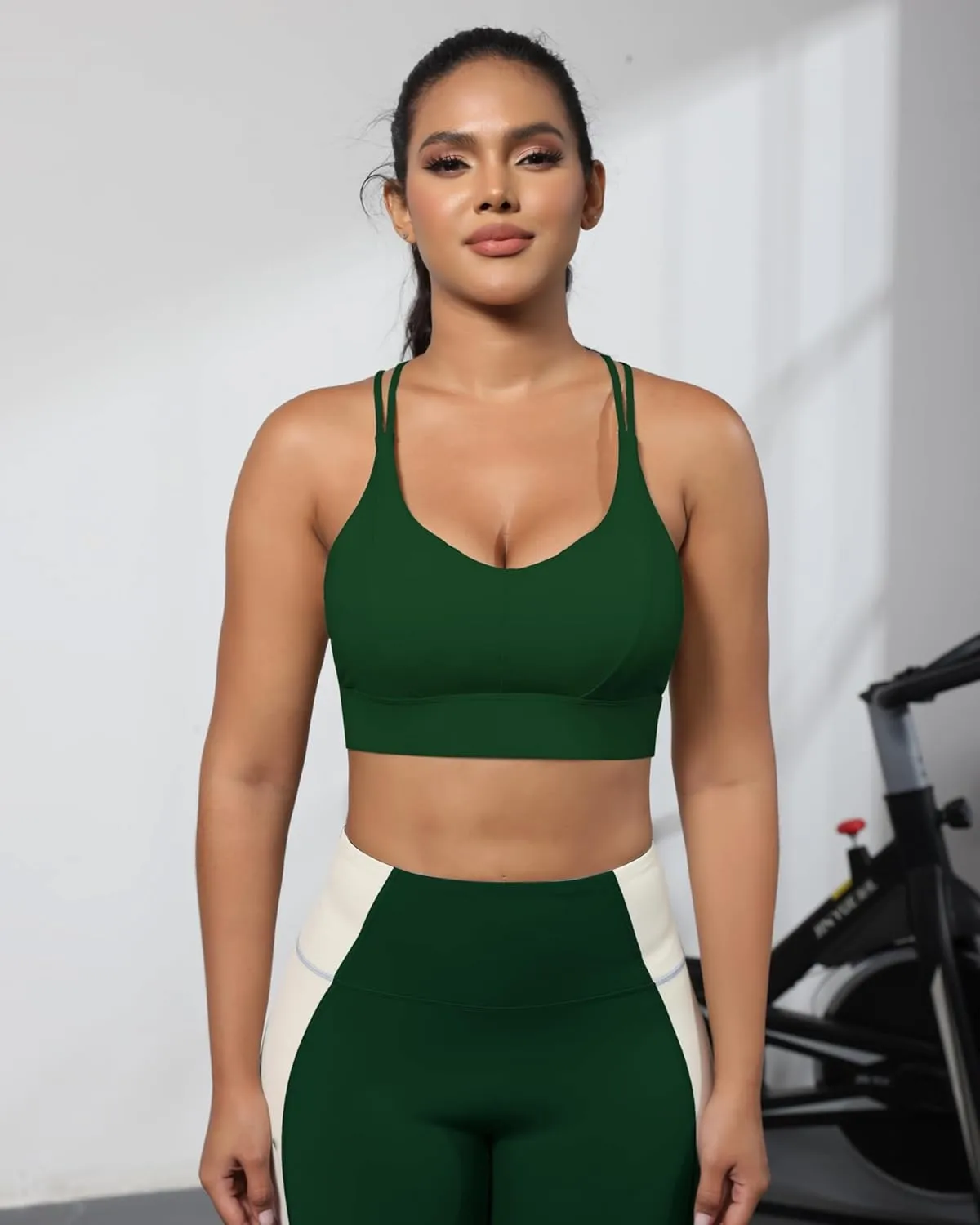 Grace Form Sports Bra for Women Strappy Medium Support Push Up Padded Sports Bra for Running Workout Bra Yoga Bra