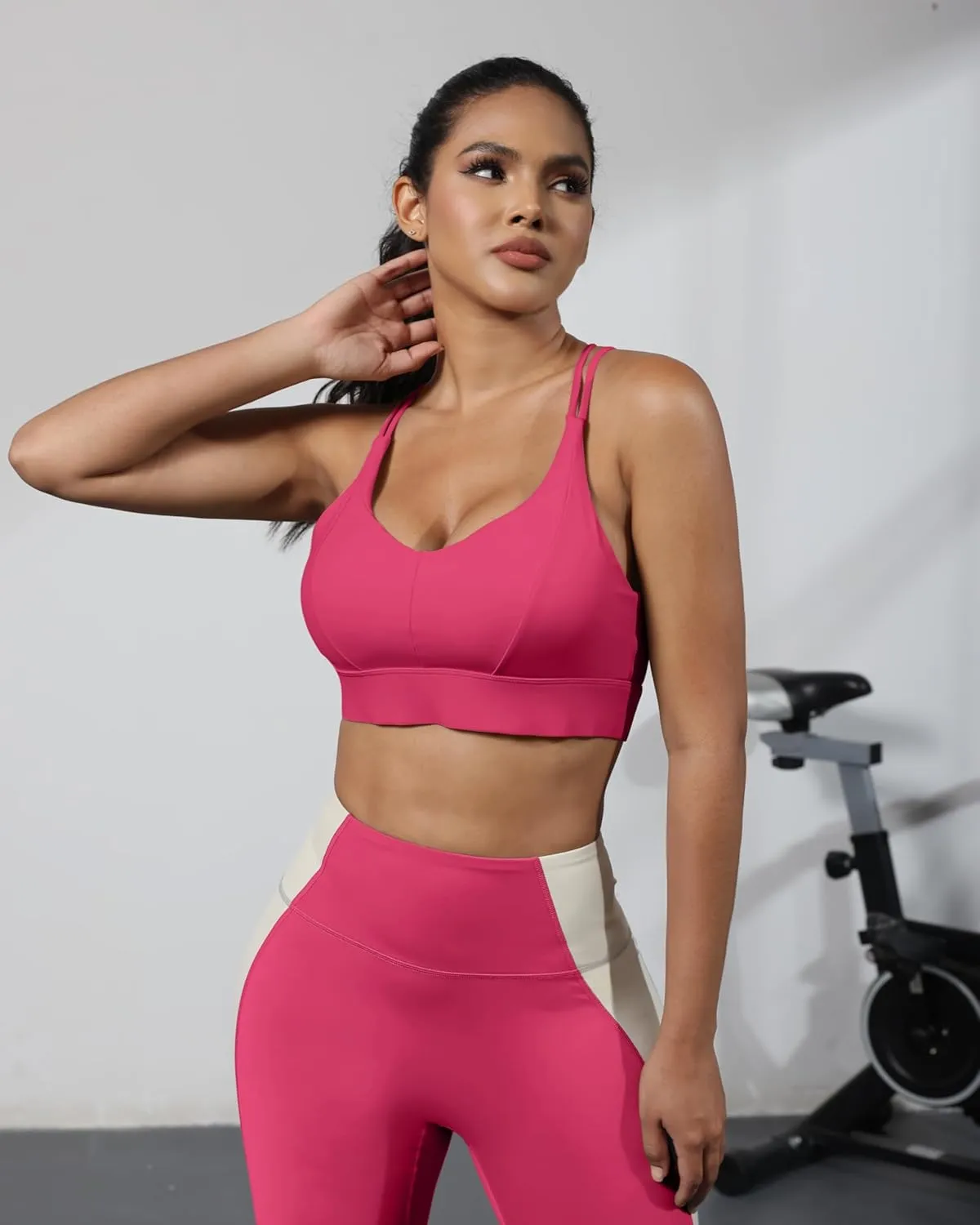 Grace Form Sports Bra for Women Strappy Medium Support Push Up Padded Sports Bra for Running Workout Bra Yoga Bra