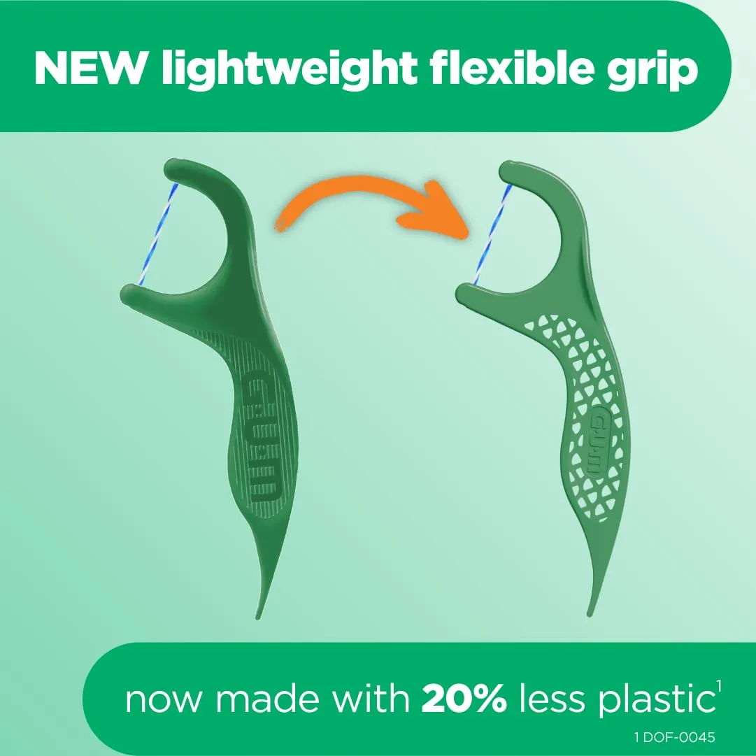GUM Twisted Mint Floss Picks - Twisted Threads, Shred-Resistant Floss, Easy Grip Handle, 150 Count(Pack of 4)