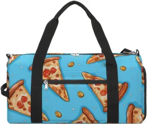 Gym Bag Light Blue Pizza Slice Duffel Bag for Men Women Overnight Bag with Shoe Compartment Workout Bags