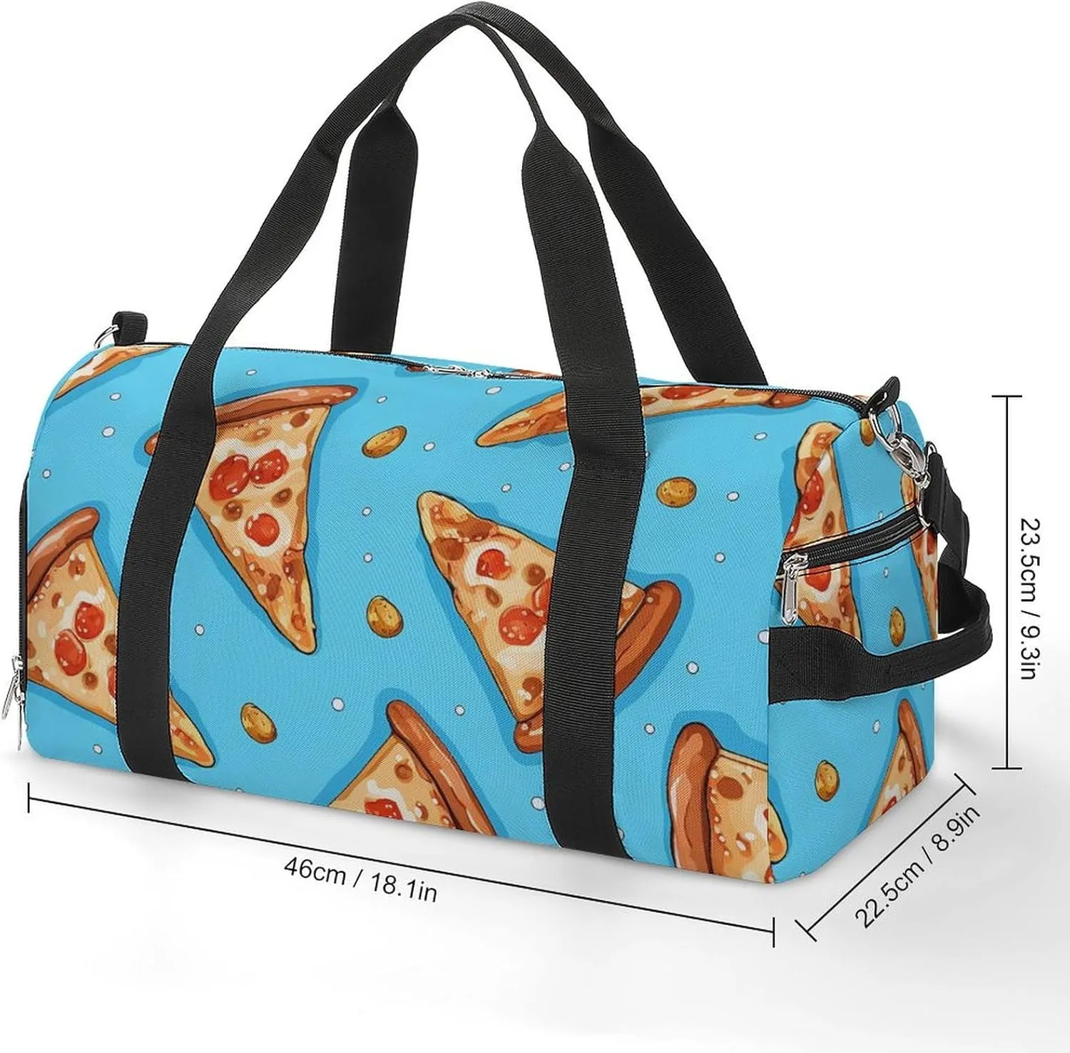 Gym Bag Light Blue Pizza Slice Duffel Bag for Men Women Overnight Bag with Shoe Compartment Workout Bags