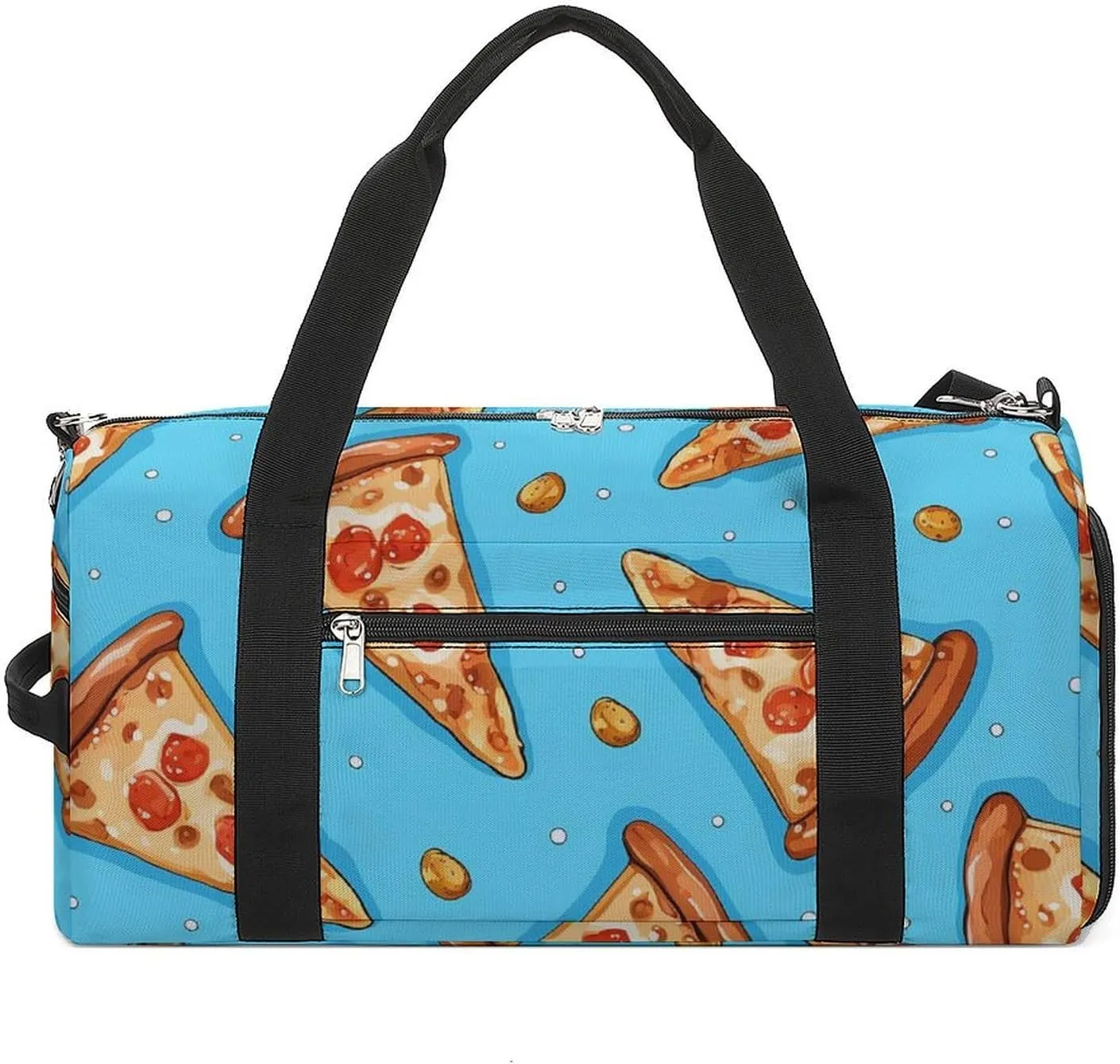 Gym Bag Light Blue Pizza Slice Duffel Bag for Men Women Overnight Bag with Shoe Compartment Workout Bags