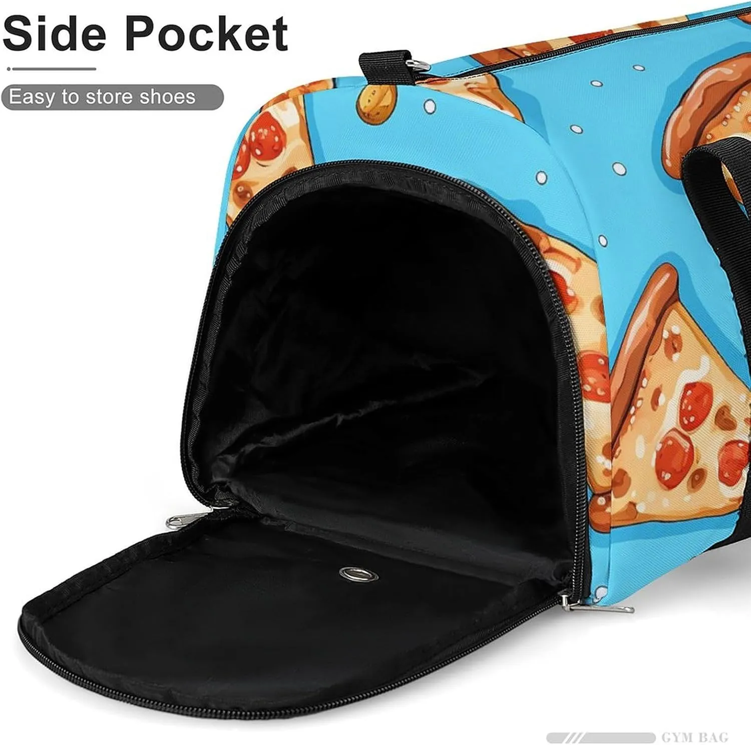 Gym Bag Light Blue Pizza Slice Duffel Bag for Men Women Overnight Bag with Shoe Compartment Workout Bags