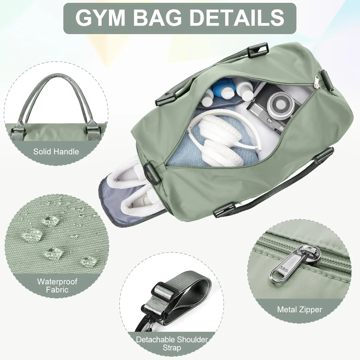 Gym Bags for Women Men with Shoes Compartment,Sports Duffle Bags Personal item travel Duffel Tote Bag Small Carry on Weekender Overnight Bag Workout Dance Bag Hospital Holdalls Grey Green