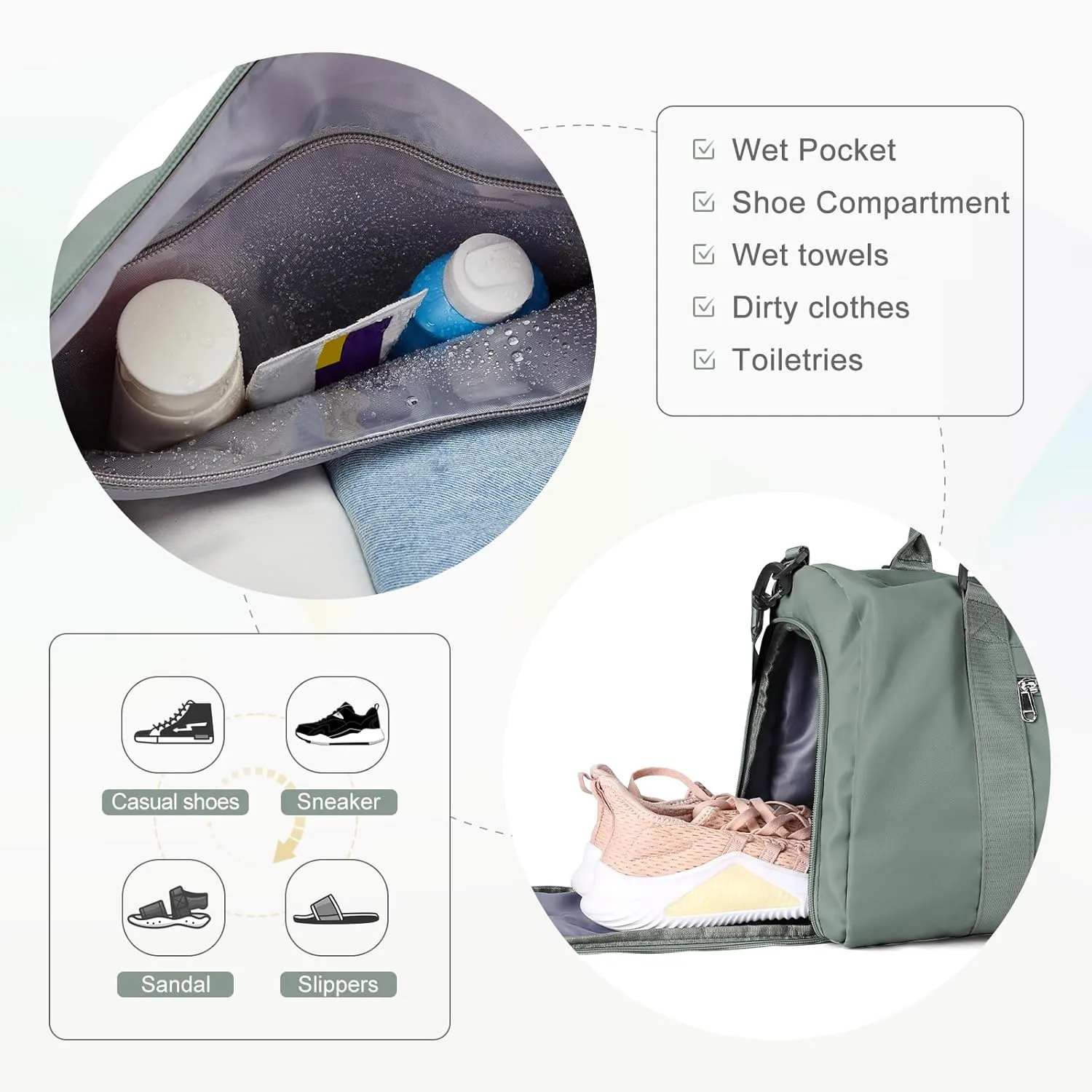 Gym Bagsfor Women Men with Shoes Compartment,Sports Duffle Bag Personal item travel Duffel Bags Tote Bags Small Carry on Weekender Overnight Bags Workout Dance Bag Hospital Holdalls Dark Green