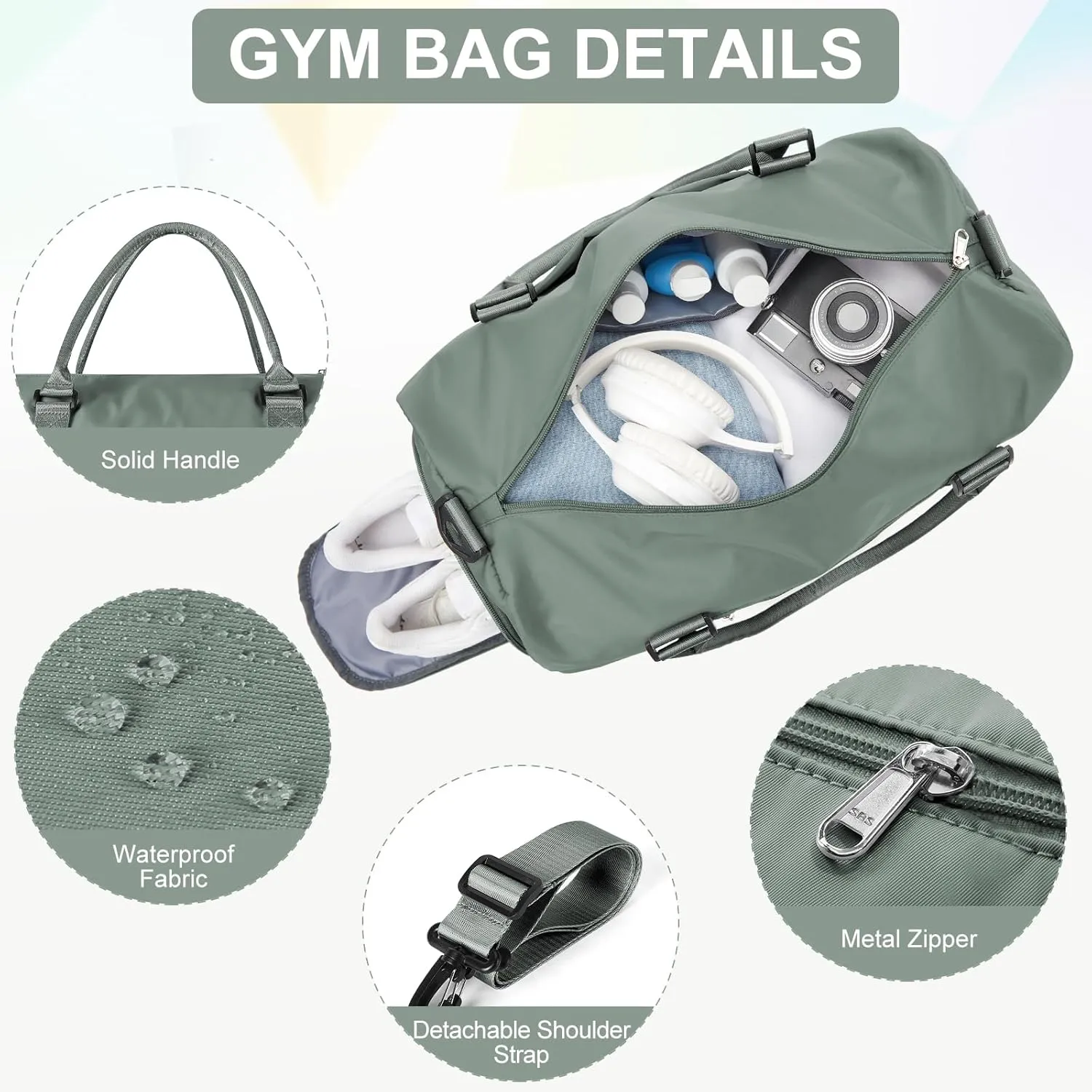 Gym Bagsfor Women Men with Shoes Compartment,Sports Duffle Bag Personal item travel Duffel Bags Tote Bags Small Carry on Weekender Overnight Bags Workout Dance Bag Hospital Holdalls Dark Green