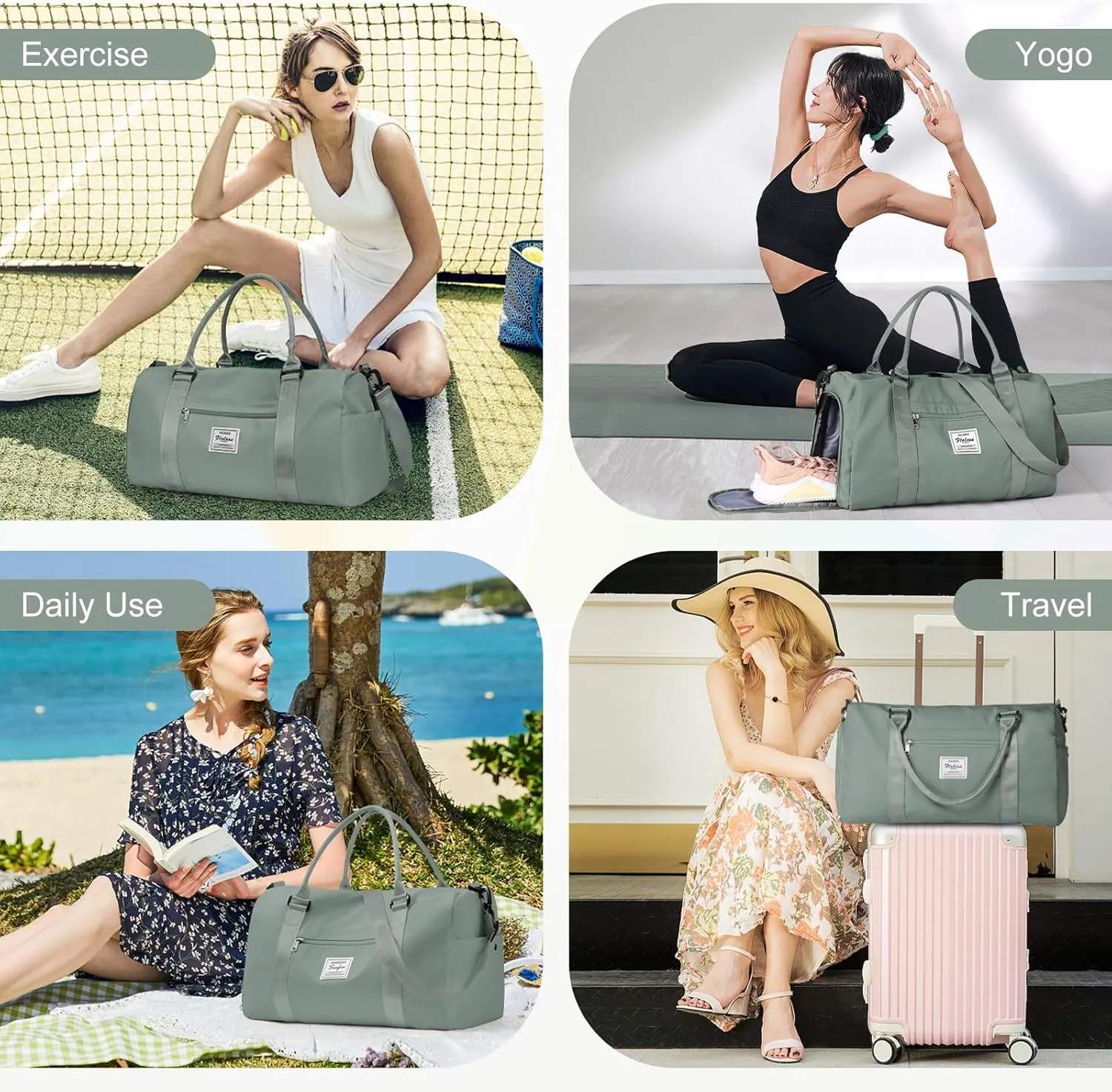 Gym Bagsfor Women Men with Shoes Compartment,Sports Duffle Bag Personal item travel Duffel Bags Tote Bags Small Carry on Weekender Overnight Bags Workout Dance Bag Hospital Holdalls Dark Green