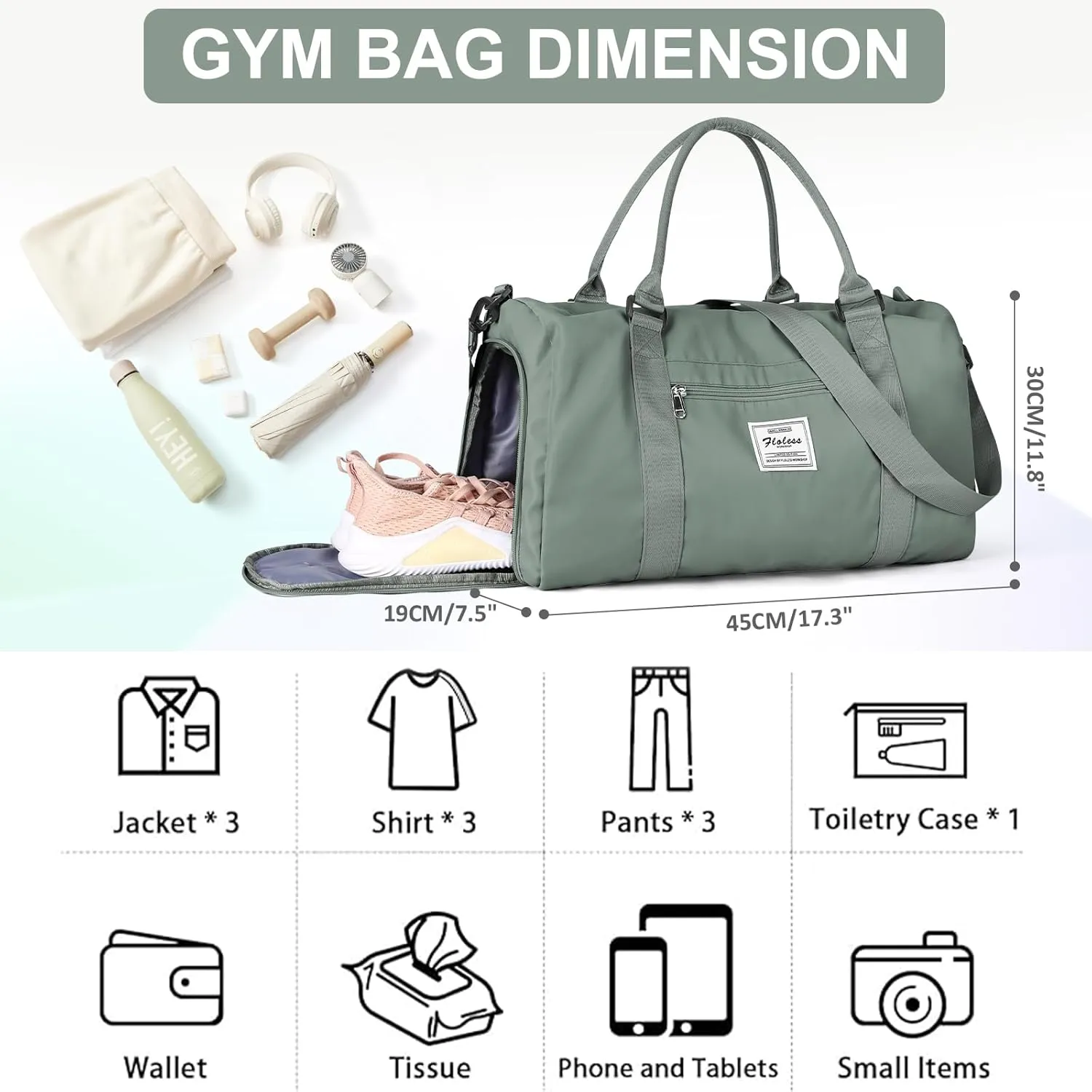 Gym Bagsfor Women Men with Shoes Compartment,Sports Duffle Bag Personal item travel Duffel Bags Tote Bags Small Carry on Weekender Overnight Bags Workout Dance Bag Hospital Holdalls Dark Green