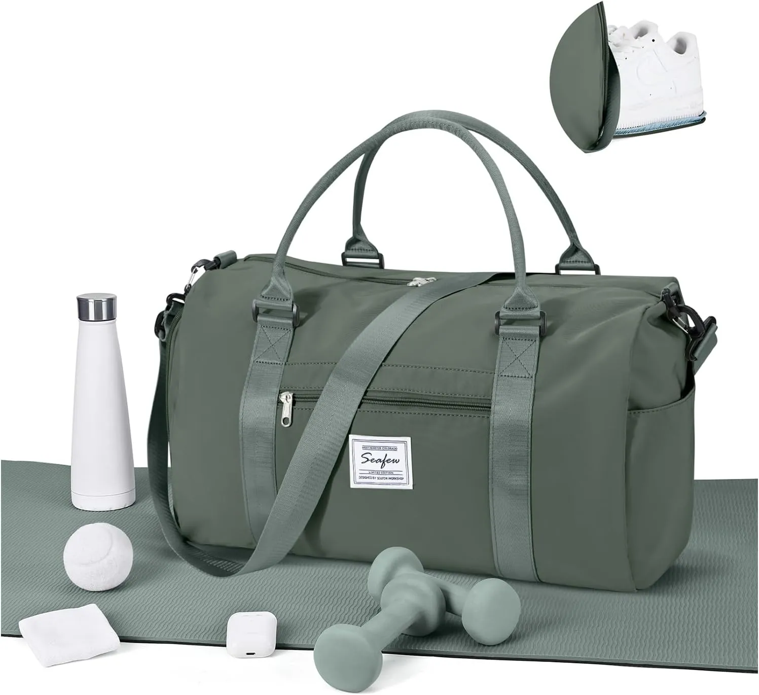 Gym Bagsfor Women Men with Shoes Compartment,Sports Duffle Bag Personal item travel Duffel Bags Tote Bags Small Carry on Weekender Overnight Bags Workout Dance Bag Hospital Holdalls Dark Green