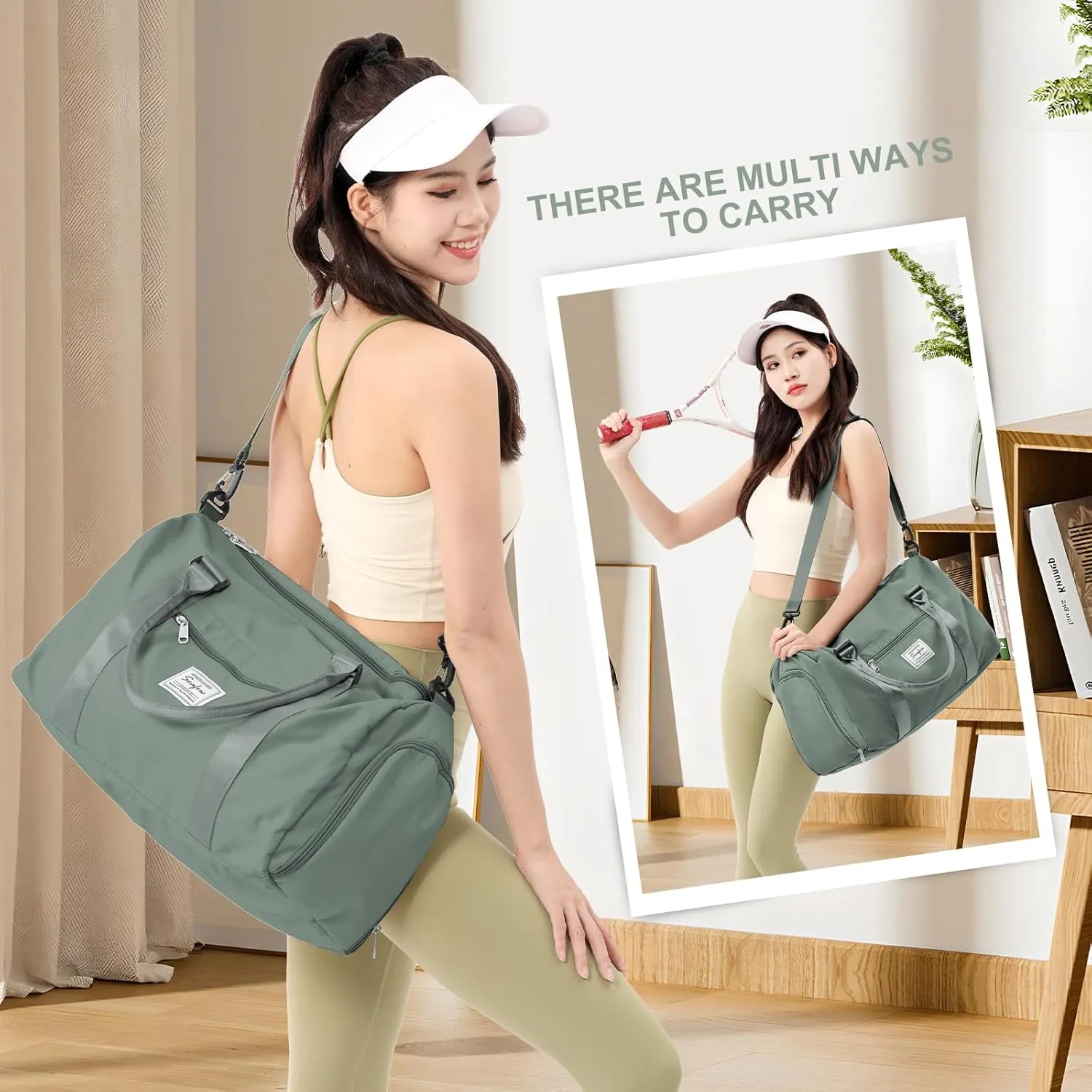 Gym Bagsfor Women Men with Shoes Compartment,Sports Duffle Bag Personal item travel Duffel Bags Tote Bags Small Carry on Weekender Overnight Bags Workout Dance Bag Hospital Holdalls Dark Green