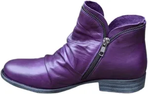 Hbeylia Ankle Boots For Women Cowboy Boots Vintage Fashion Ruched Leather V Cut Chunky Low Heel Ankle Booties Round Toe Wide Calf Short Boots With Side Zipper Combat Boots Winter Dress Shoes For Ladies