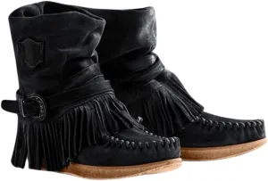 Hbeylia Cowboy Boots For Women Vintage Boho Fringe Tassel Platform Chunky Heel Western Cowgirl Boots Retro Ethnic Wedge Wide Mid Calf Booties Winter Warm Riding Short Ankle Boots For Girls