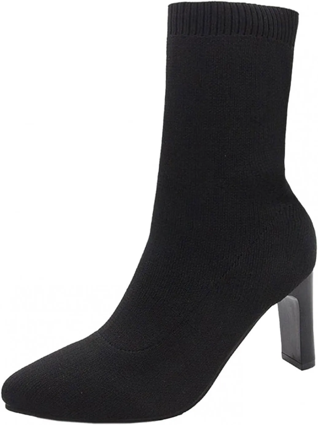Hbeylia high heels dress boots for women ladies fashion casual stretch knit pointed toe dressy pump ankle booties comfort sexy winter fall slip on sock mid calf short boots for wedding christmas party