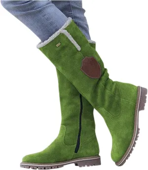 Hbeylia Knee High Boots For Women Girls Fashion Casual Fleece Lining Warm Low Heels Winter Snow Boots With Side Zipper Vintage Cotton Round Toe Fuzzy Flats Knee Length Long Tall Boots For Dress Skirt