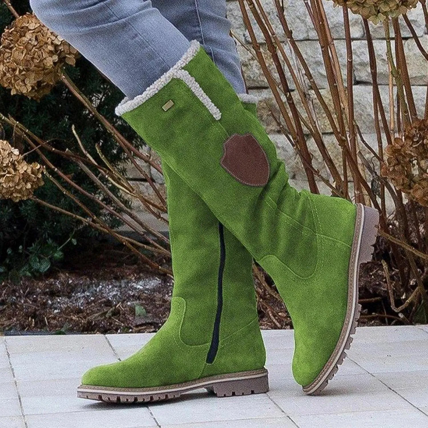 Hbeylia Knee High Boots For Women Girls Fashion Casual Fleece Lining Warm Low Heels Winter Snow Boots With Side Zipper Vintage Cotton Round Toe Fuzzy Flats Knee Length Long Tall Boots For Dress Skirt